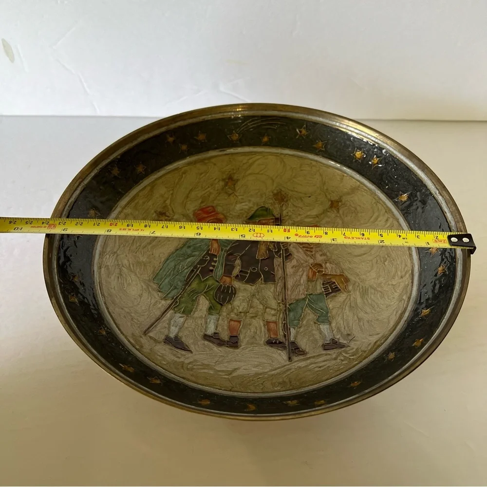 VTG Made in India Enameled Brass Bowl Fruit Bowl Decor Celestial Boho 9.25